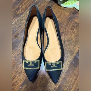 Tory Burch Gigi 20mm Pointy Toe Flat in Calf Leather/Silk Suede SIZE 9.5 NWOT